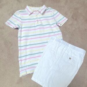 J&J New pink yellow green Striped short sleeve Polo & used white shorts size 6